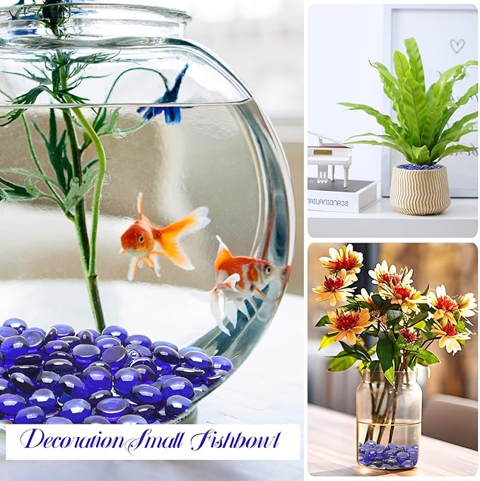 10LB Cobalt Blue Flat Glass Marbles for Vases, Gemstone Beads Vase Filler Decorative Glass Pebbles for Fish Tank, DIY Crafts, Aquarium Decor Rocks