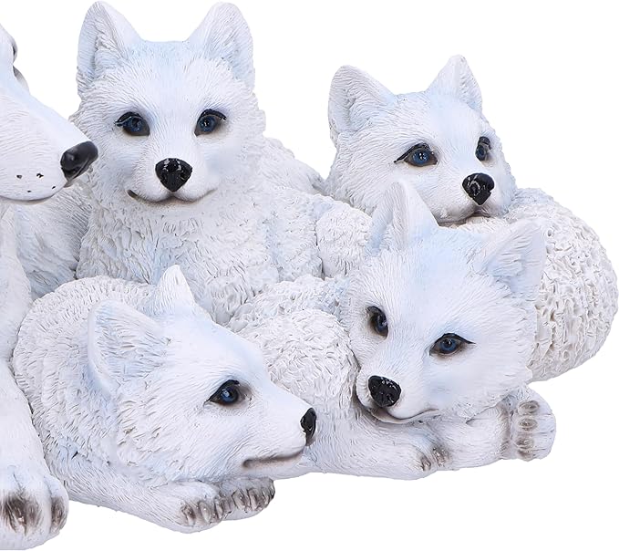 Nemesis Now Pups Protection Figurine 20.5cm, Resin, White, Wolf Babies and Mother Figure, White Wolf Mother Family Ornament, Collectable Wolf Giftware, Cast in The Finest Resin, Expertly Hand-Painted