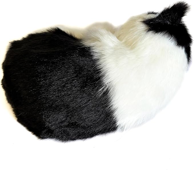 Realistic Furry Black and White Baby Cat Figurine Simulation Sleeping Kitten Home Office Shelf Decorative Statue, Pet Replica, Stuffed Animal, Photo Props