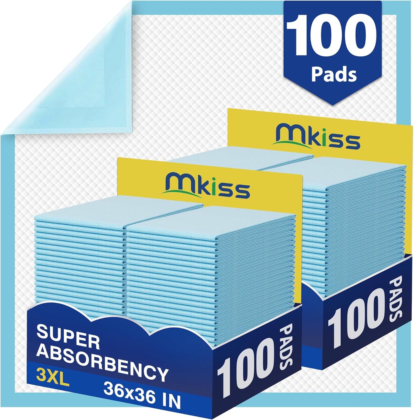 MKISS Bed Pads Disposable 36" x 36" (100 Counts), Large Incontinence Underpads Leakproof Quick Drying Max Absorbent Disposable Pee Pads for Adults, Baby, Puppy, Children, Elderly