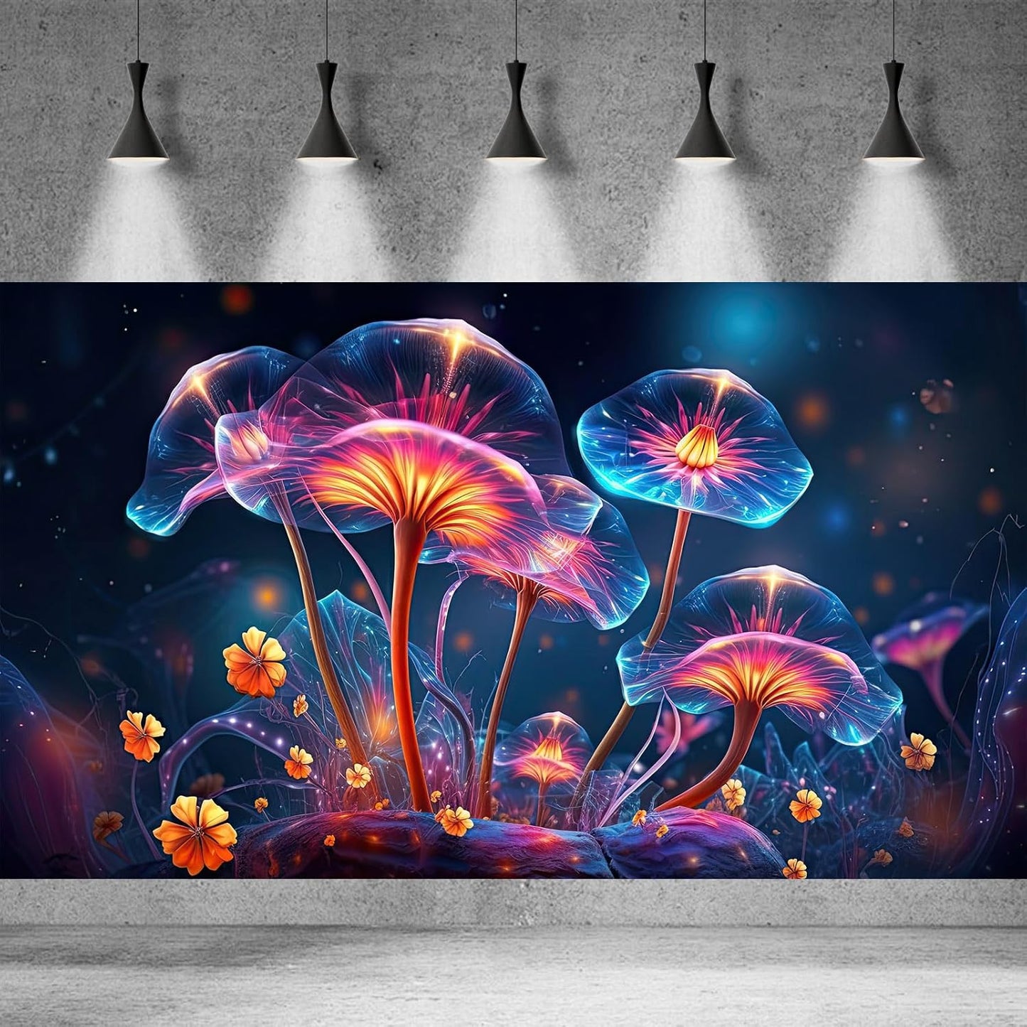 Flower Aquarium Background Modern Style Bluebell Blooming Flower Floral Design Terrarium Background Mysterious Elegant Glowing Fantasy Flower Fish Tank Backdrop Poster Decorations Vinyl 72x24in