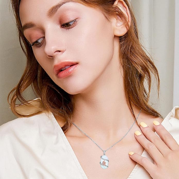 Opal Mama Bear/Panda/Cat/Koala/Sloth/Cardinal/Unicorn Necklace 925 Sterling Silver Opal Animal Pendant Jewelry Birthday Gifts Women Her Mom