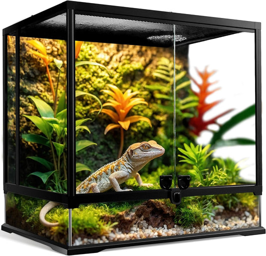 43 Gallon Professional Glass Terrarium 24"x18"x24" Durable Reptile Habitat Tank with Heat Resistant Aluminum Alloy Frame, Dual Front Swinging Doors for no Jam by Sand and Other Debris
