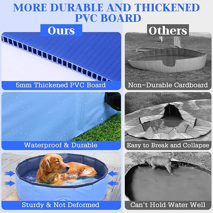 Foldable Dog Bath Swimming Pool Plastic Kiddie Pool Professional Tub Collapsible Grooming Bathtub for Pets Kids Baby and Toddler, 48 x 12 Inches Blue