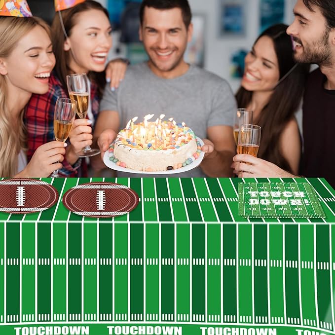 41Pcs Football Birthday Party Decorations, Green Touch Down Luncheon Napkins, 7" Round Paper Plates, Football Tablecloth, Serve 20