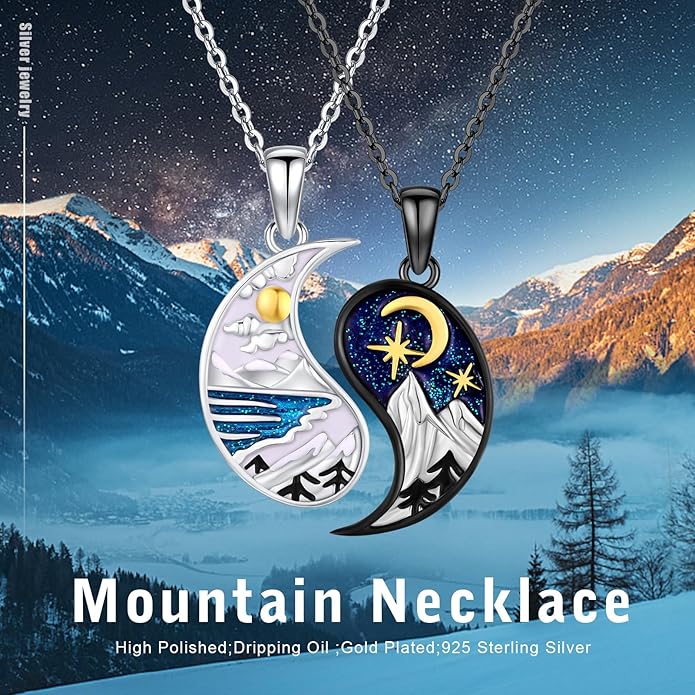 Yin Yang Matching Jewelry Set 925 Sterling Silver Yin Yang Friendship Couples BFF Pendant Necklace Jewelry for Her Him Women Men