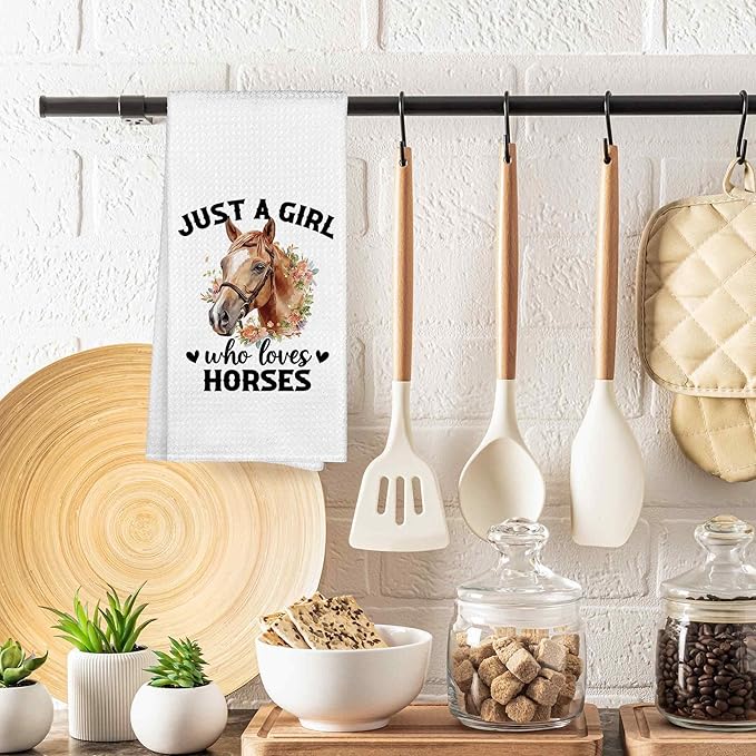 Just a Girl Who Loves Horses Kitchen Towels Decorative Gifts for Horse Lovers Women 16x24, Horse Dish Towel Cloths Dishcloths Tea Towel, Horse Bathroom Kitchen Hand Towel Decor
