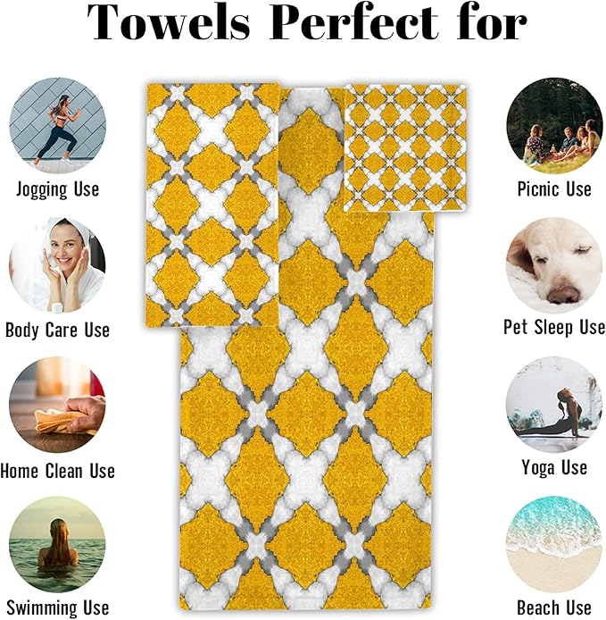 Marble 3 Piece Towel Bathroom Sets, 1 Bath Towel, 1 Washcloth, 1 Hand Towel, Cotton Fast Dry Soft Absorbent Towel Set for Home Kitchen Family