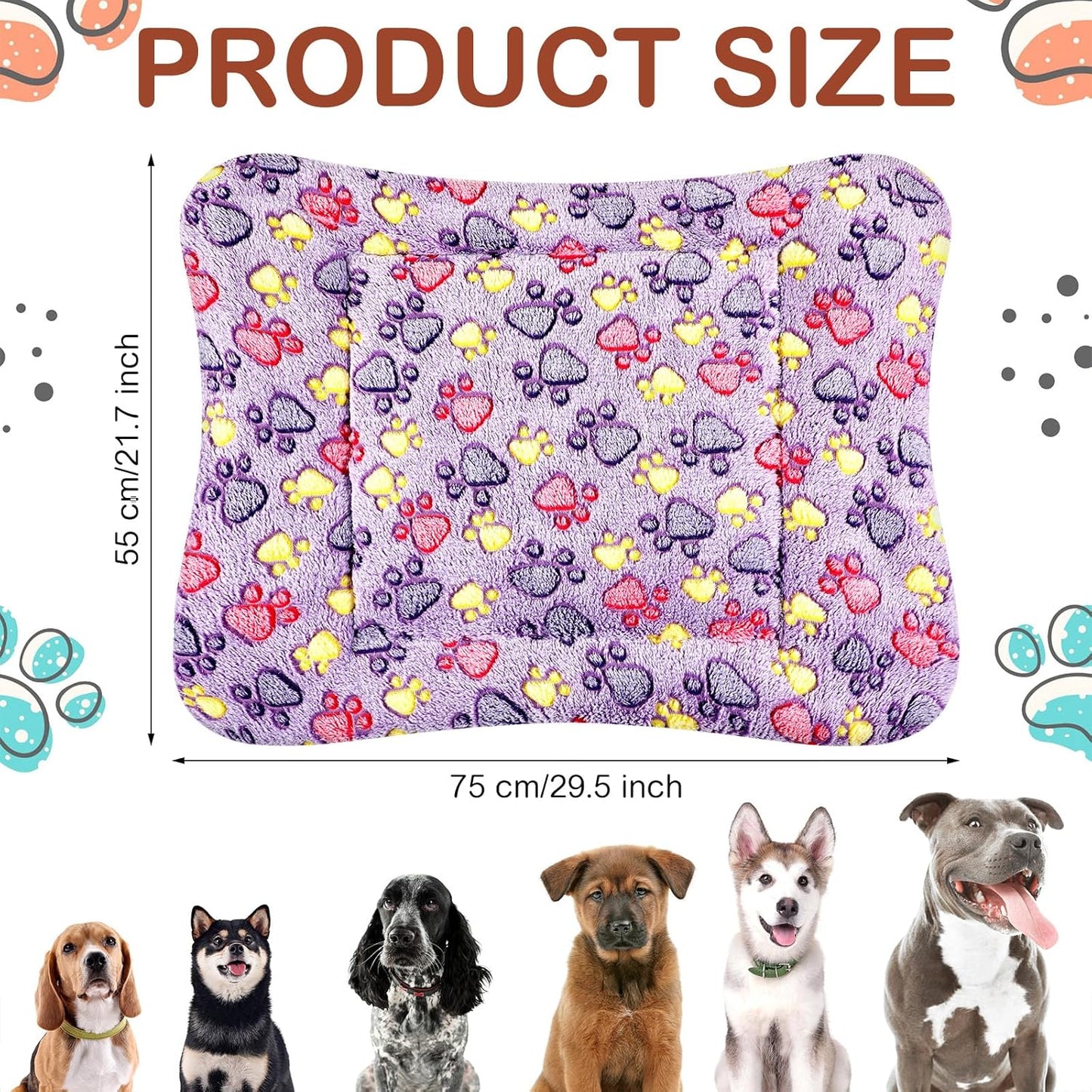 4 Pack Ultra Soft Dog Cat Bed Mat with Cute Prints Reversible Fleece Dog Crate Kennel Pad Cozy Washable Thickened Hamster Guinea Pig Pet Bed Mat for Small Animals(30 x 22 Inches,Vivid Color)