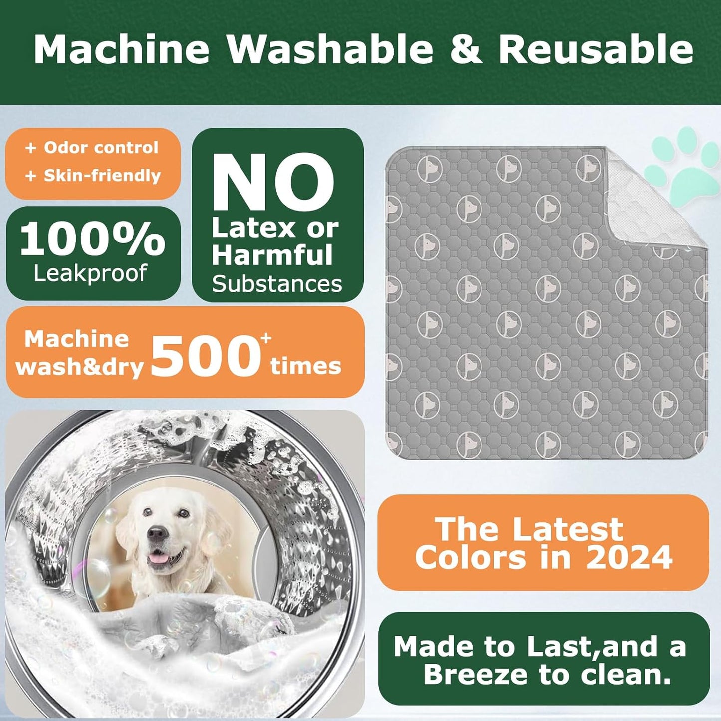 PJYuCien Washable Dog Playpen Mat, 36”x 36”, Leak-Proof Reusable Puppy Pee Pads, Non-Slip Pee Mat for Whelping Pads, Crate, Potty Training, Puppy Playpen (Note: Mat Only, Playpen Not Included)