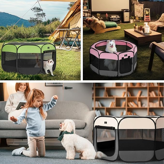 A4Pet Puppy Playpen Indoor, 39.5” Portable Pet Playpen with Bowl, Suitable for Puppies, Kittens, and Small Animals, Removable Zipper & Mesh Panel(16”W × 10”H)