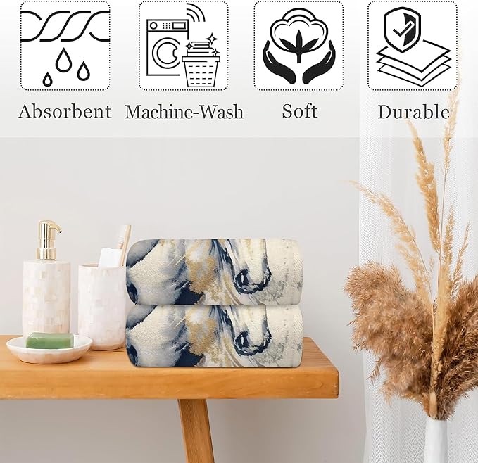 Golden Horse Oil Painting Kitchen Hand Towel Set of 2,Abstract Art Painting Bathroom Hand Towel,Soft Absorbent Decorative for Bathroom Kitchen Hotel