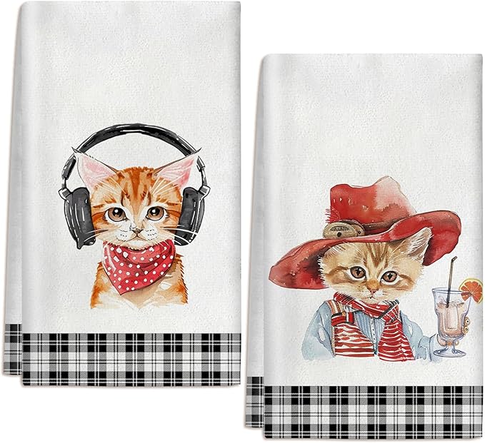 2 Pcs Cat Kitchen Towels Cute Cat Towel Cat Lover Gifts for Women 24 x 16 Inch Decorative Dish Towels Cat Theme Gifts for Women Men