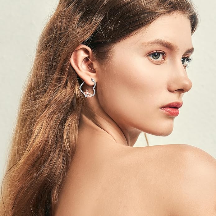 YFN Animal Earrings Sterling Silver Animal Heart Hoop Dangle Earrings Cute Jewelry Gifts for Women