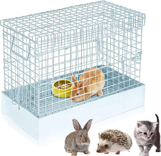 Folding Rabbit Cage, 18 x 10 x 14 in Portable Bunny Carrier with Tray and Handles for Transport, Travel or Temporary Housing, Indoor Outdoor Pet Habitat Animal Enclosure