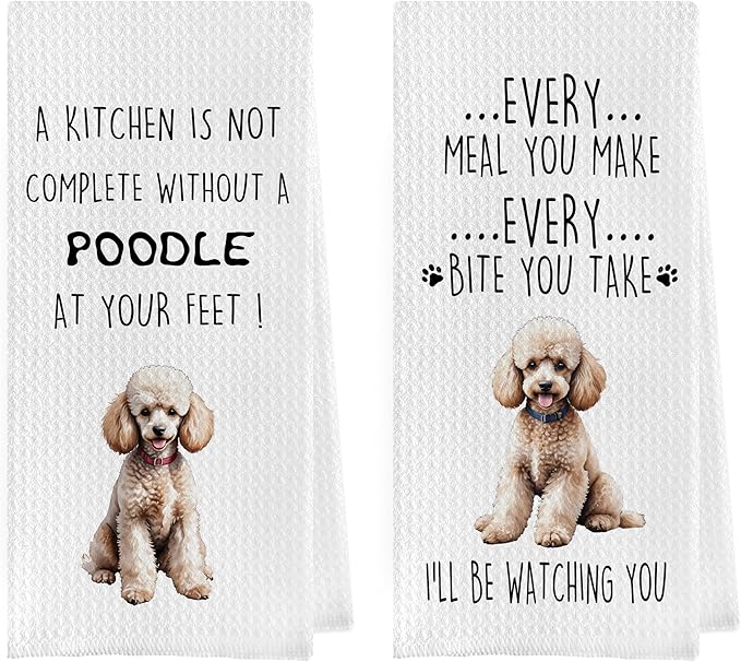 Funny Poodle Dish Towels Set - Poodle Gifts Decorative Waffle Weave Kitchen Towels, Poodle Gifts Hand Tea Towels, Poodle Gifts for Women (16×24 Inches, Set of 2)