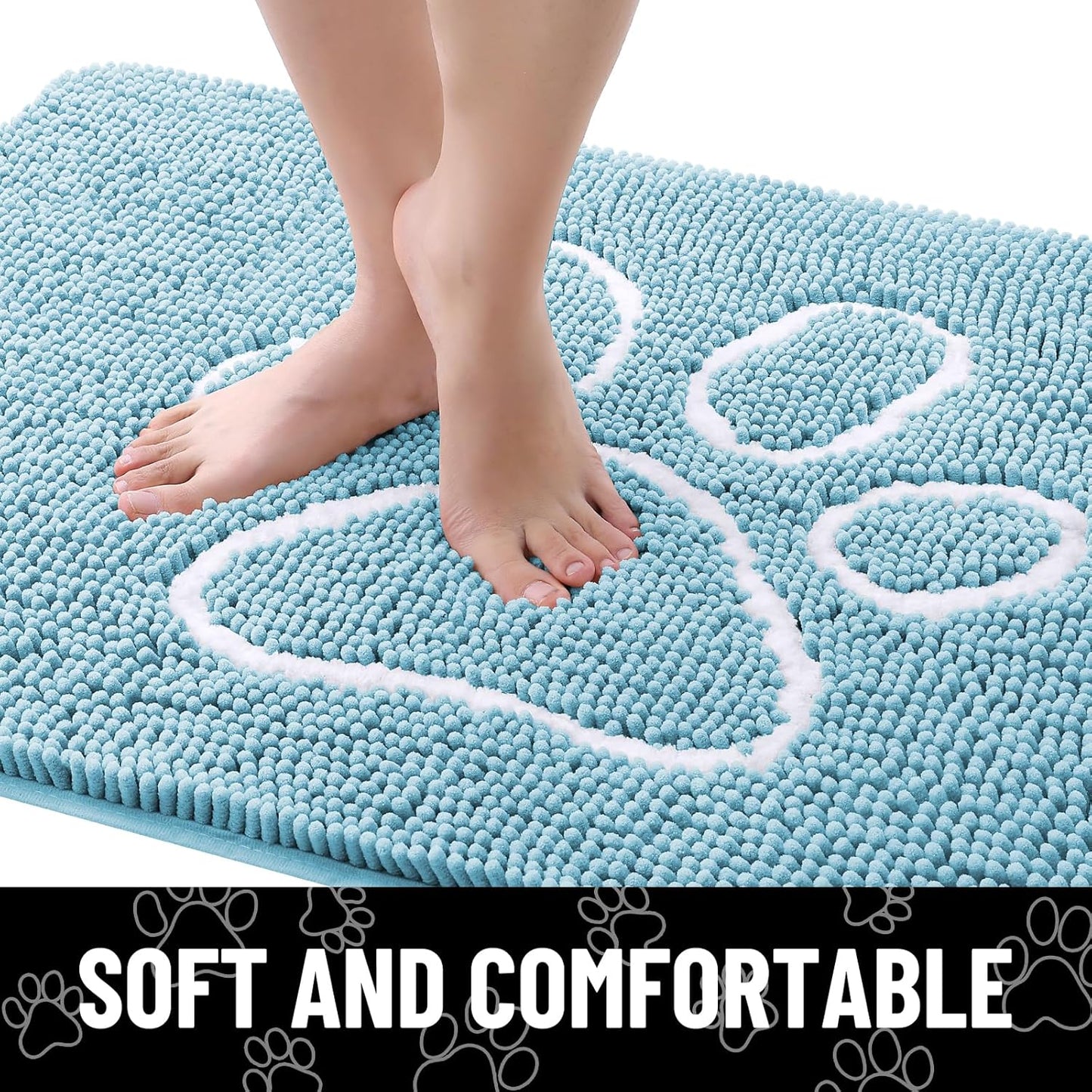 Smiry Dog Door Mat for Muddy Paws, Absorbent Dirt Trapper Non Slip Quick Dry Washable Chenille Mat for Mud Dogs, Entry Rug for Indoor and Outdoor (30x20 Inches, Sky Blue)