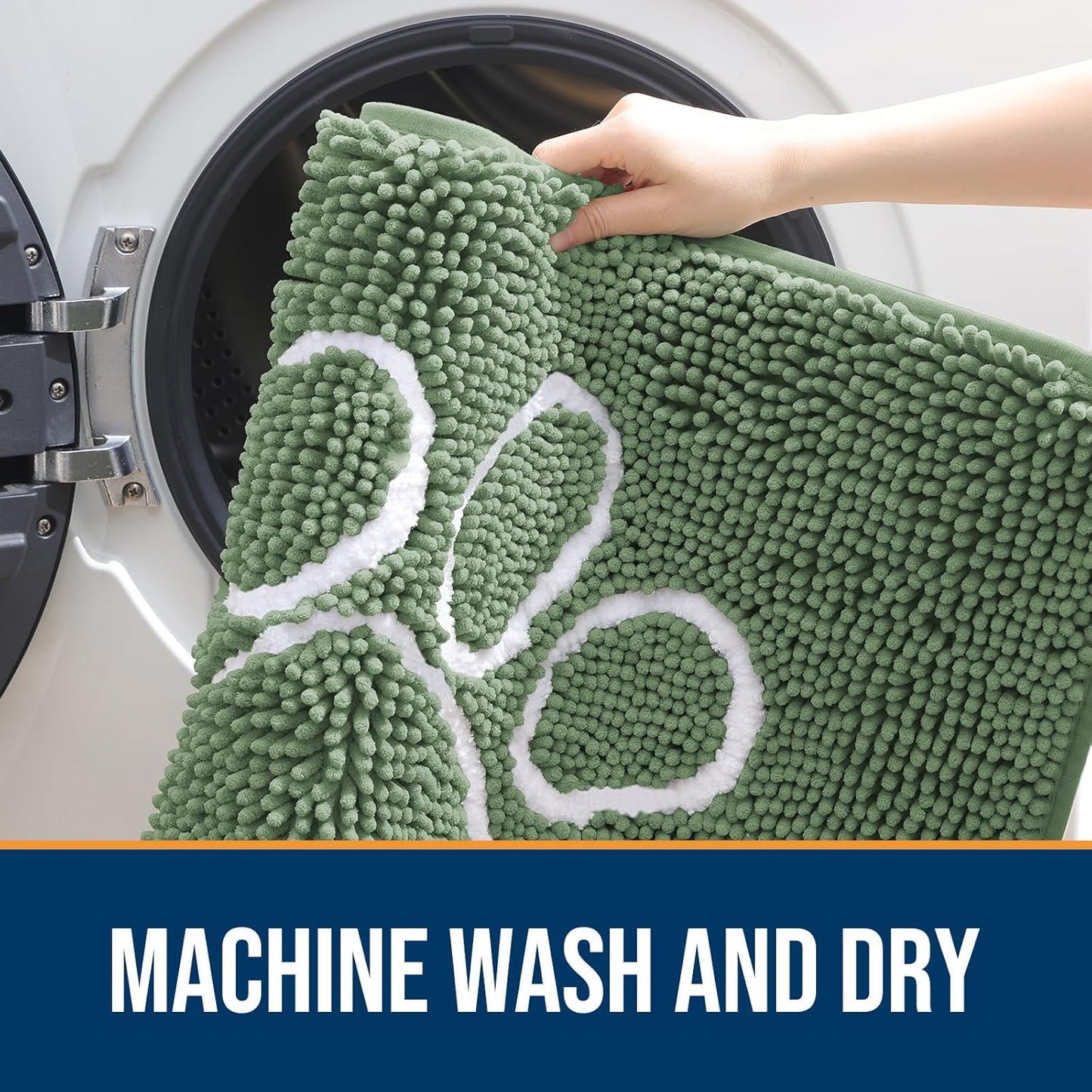 OLANLY Door Mat for Muddy Dog Paws 48x30, Absorbent Chenille Doormat with Paw Print Design, Non-Slip Washable Doormat for Indoor Entryway, Quick-Dry Pet Bed Mats for Dirty Dogs, Olive Green and White