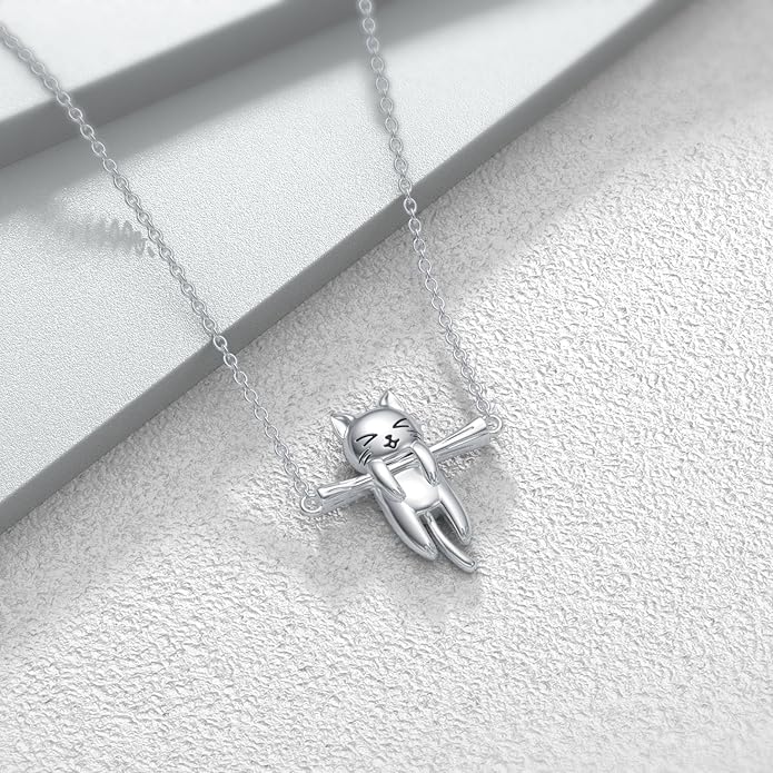 LONAGO Cat Pendant Necklace Sterling Silver Cat Necklace Jewelry Gift for Women