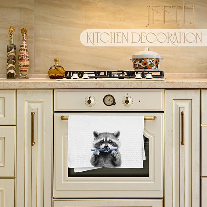 Funny Toothbrush Raccoon Bathroom Hand Towels, Raccoons Gifts Decorative Towels for Bathroom Washroom Restroom Decor, Kids Hand Towels, Gifts for Raccoon Lovers Women Men, 16x24 Inch