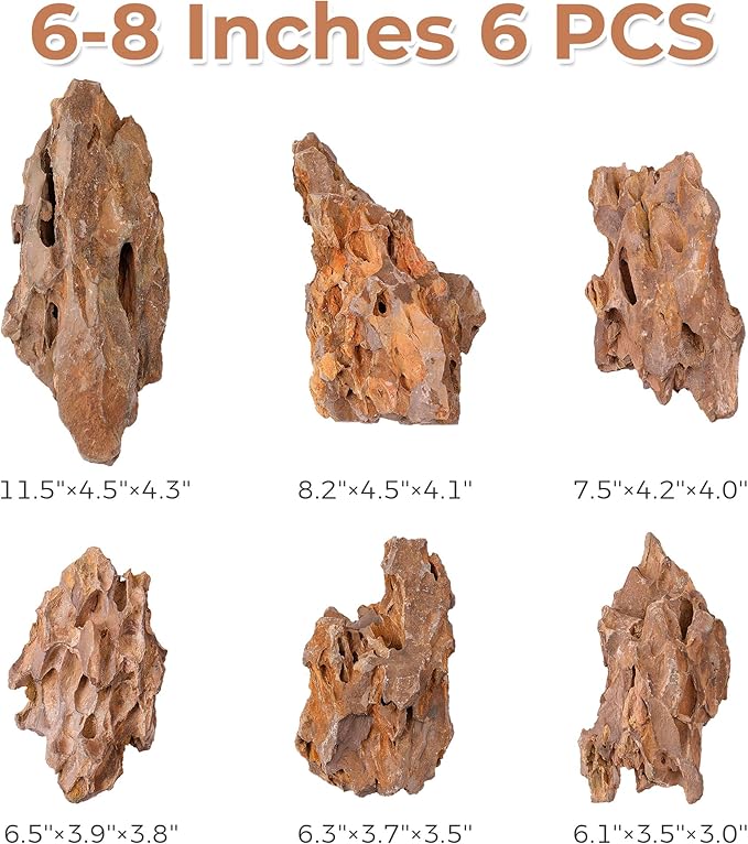 6-8 Inches Natural Dragon Stone 6 PCS Aquarium Rocks for Aquascaping, Aquarium Landscaping, Terrariums, Fish Tank Decoration, Vivariums, Paludarium, Reptile and Amphibian Enclosures
