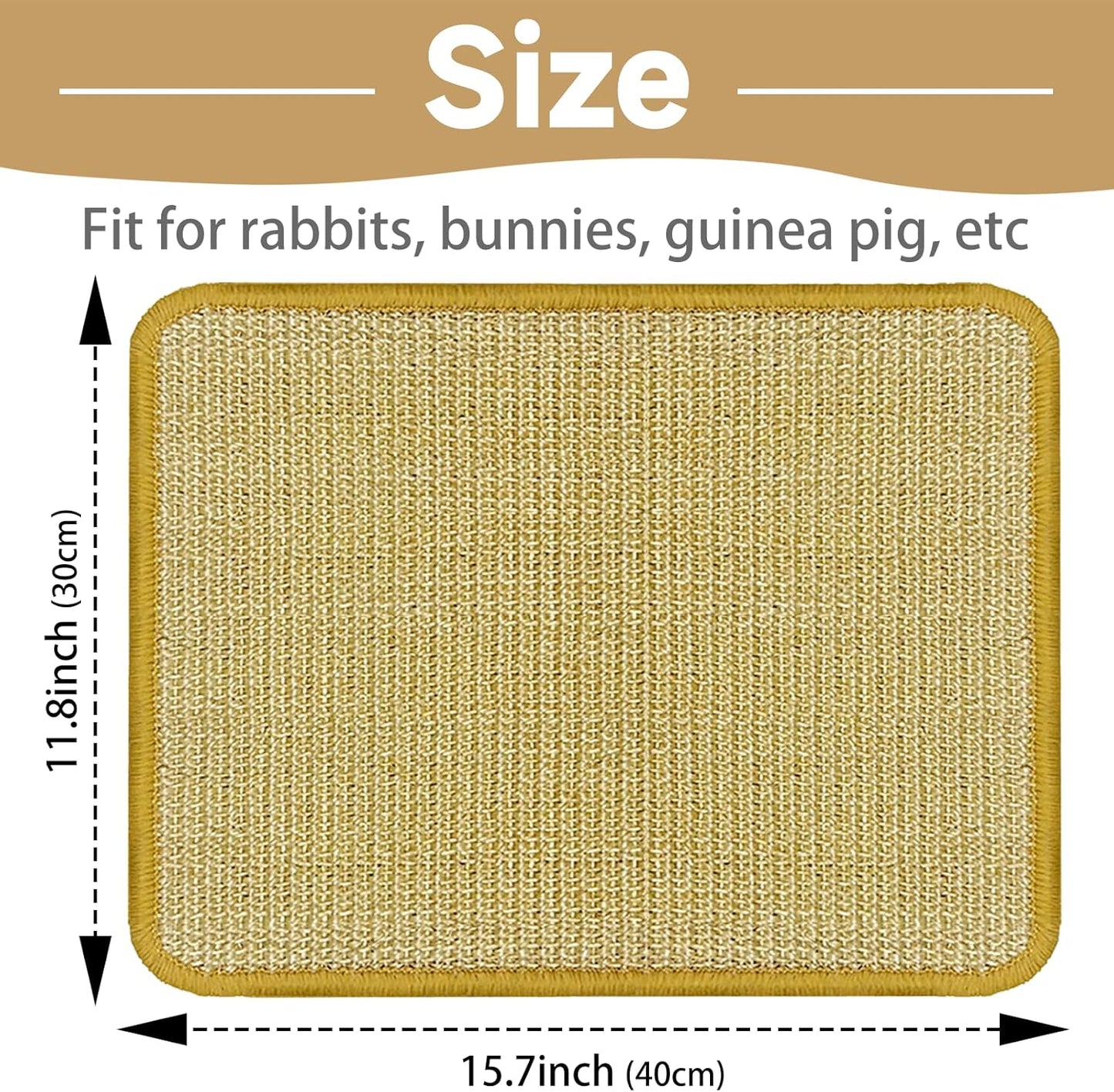DYAUS Rabbit Scratching Pad, Sisal Bunny Scratch Pad, Natural Rabbit Foraging Mats for Cages, Indoor Bunny Toys Accessories for Bedding Biting Sleeping Resting (2PCS, 16x12in)