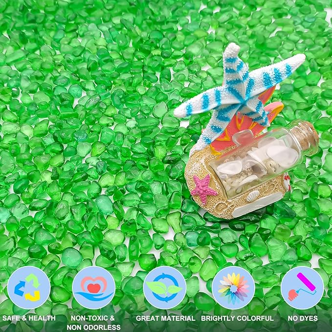 Keedolla 3 LB Green Sea Glass Aquarium Pebbles Polished Betta Fish Tank Gravel, Clear Fish Bowl Pebbles Colorful Glass Stones Rocks for Decoration Vases Aquarium Gravel Decor Art Craft