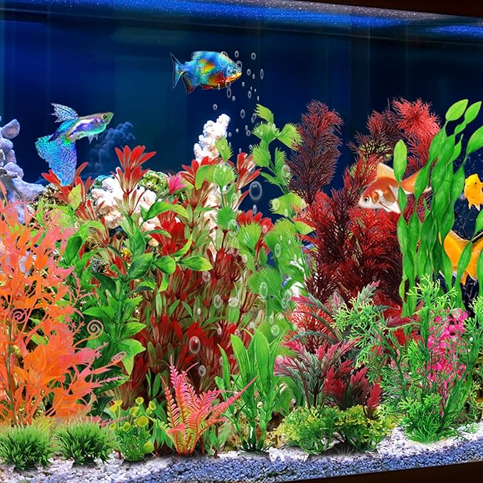 Fish Tank Accessories Aquarium Decorations Plants, 20pcs Fish Tank Decorations Plant, Fish Tank Decor, Aquarium Decor Plastic Plants, Small to Large