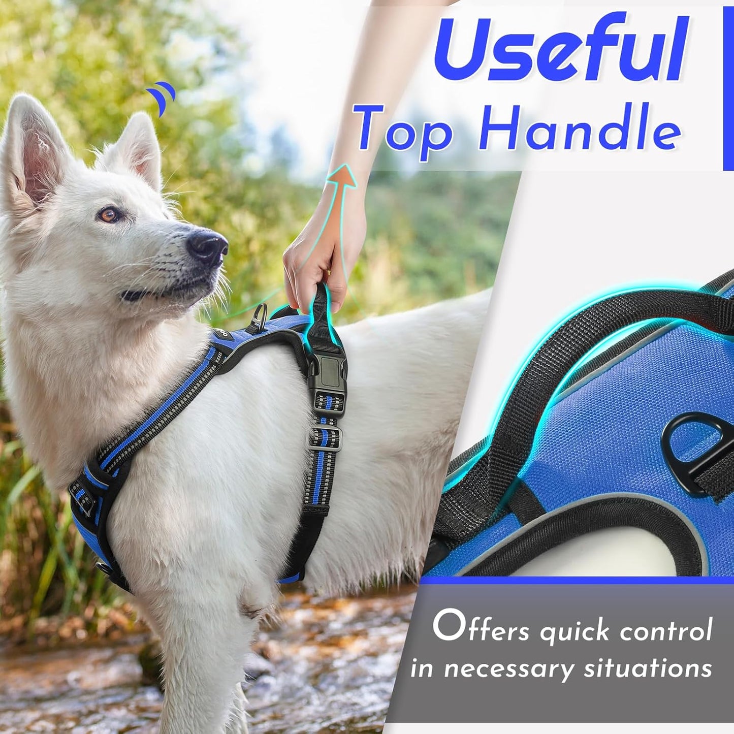 Eagloo Dog Harness Small Sized Dog, No Pull Service Vest with Reflective Strips and Control Handle, Adjustable and Comfortable for Walking, No Choke Pet Harness with 2 Metal Rings, Blue, S
