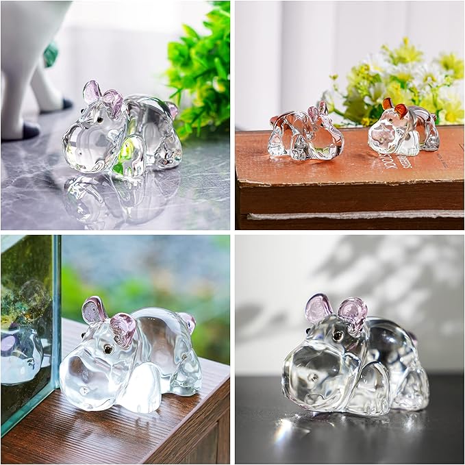 HDCRYSTALGIFTS 2.8inch Crystal Hippo Figurines Collectibles Gift for Mom from Daughter Art Glass Hippopotamus Statue Animal Paperweight Ornament for Table Home Decoration