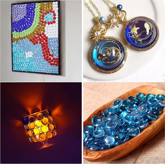 1LB Mix Glass Marbles, Transparent and Smooth Flat Glass Beads for Vases, Mosaic Gem Pebbles for Aquarium Decor, Floral Arrangements, Mancala Stones, Vase Filler and Crafts(Approx. 80-100 PCS)