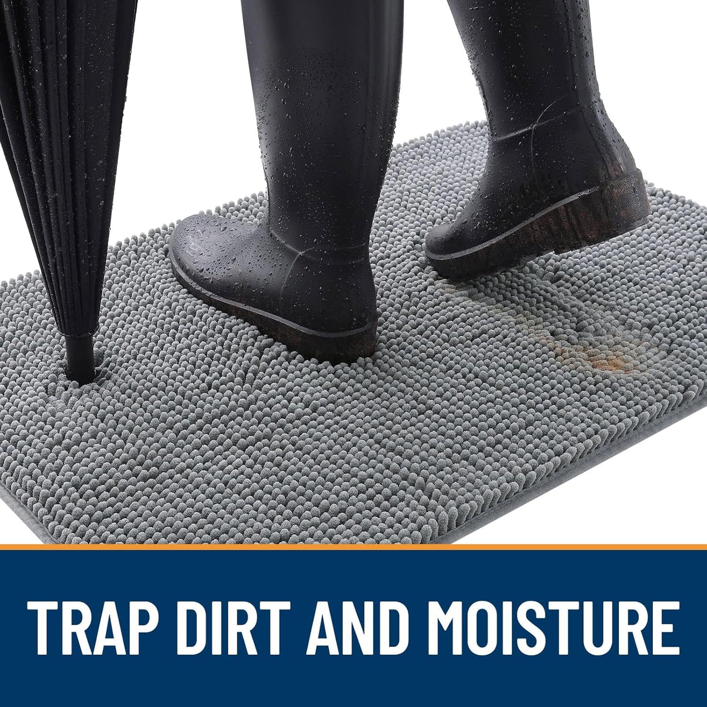 OLANLY Dog Door Mat for Muddy Paws 47x17, Absorbs Moisture and Dirt, Absorbent Non-Slip Washable Doormat, Quick Dry Chenille Mud Mat for Dogs, Entry Indoor Entryway Carpet for Inside Floor, Grey