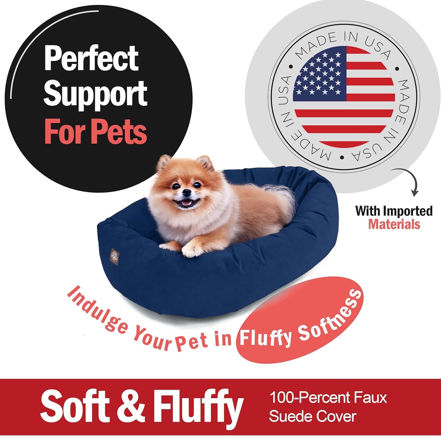 Majestic Pet 24 Inch Suede Shredded Memory Foam Mix Calming Small Dog Bed Washable 24 x 19 x 7 (Inch) - Cozy Soft Round Donut Dog Bed with Spine for Head Support - Pet Bed Navy
