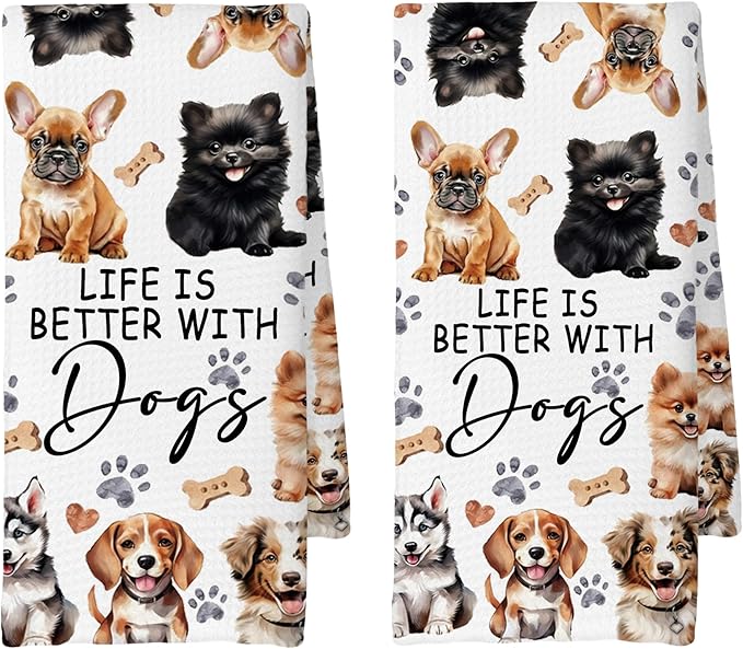 Watercolor Cat Kitchen Towels Set of 2, Cat Gifts for Women, Cat Gifts for Cat Lovers, Best Cat Mom Gift, Life is Better with Cats Kitty Decoration Tea Towels Kitchen Hand Towels 16x24 Inch