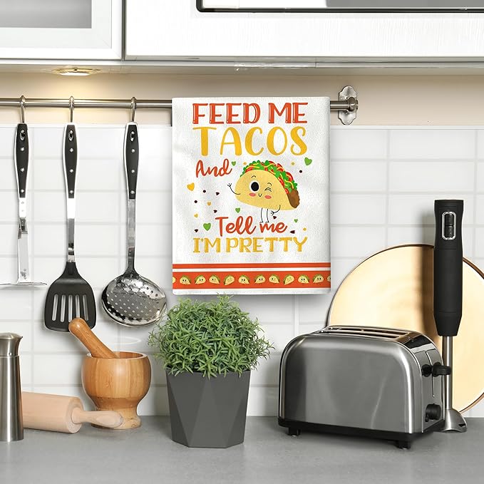Funny Taco Kitchen Towels Decorative Set, Taco Lover Gifts, Cute Dish Towels Hand Towels, Soft Absorbent Mexican Food Tea Towels for Kitchen Bar Cooking Baking Drying Decor Accessories