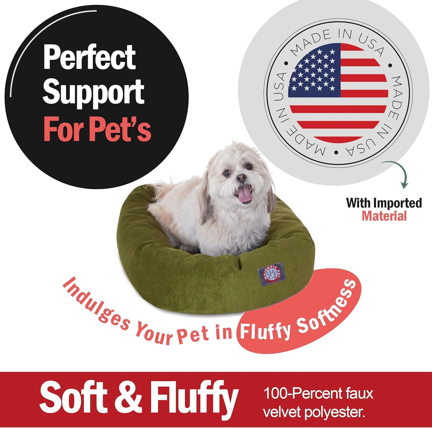 Majestic Pet 24 Inch Micro Velvet Calming Dog Bed Washable 24x19x7 (Inch) – Cozy Soft Round Donut Dog Bed with Spine for Head Support - Pet Bed Small – Fern