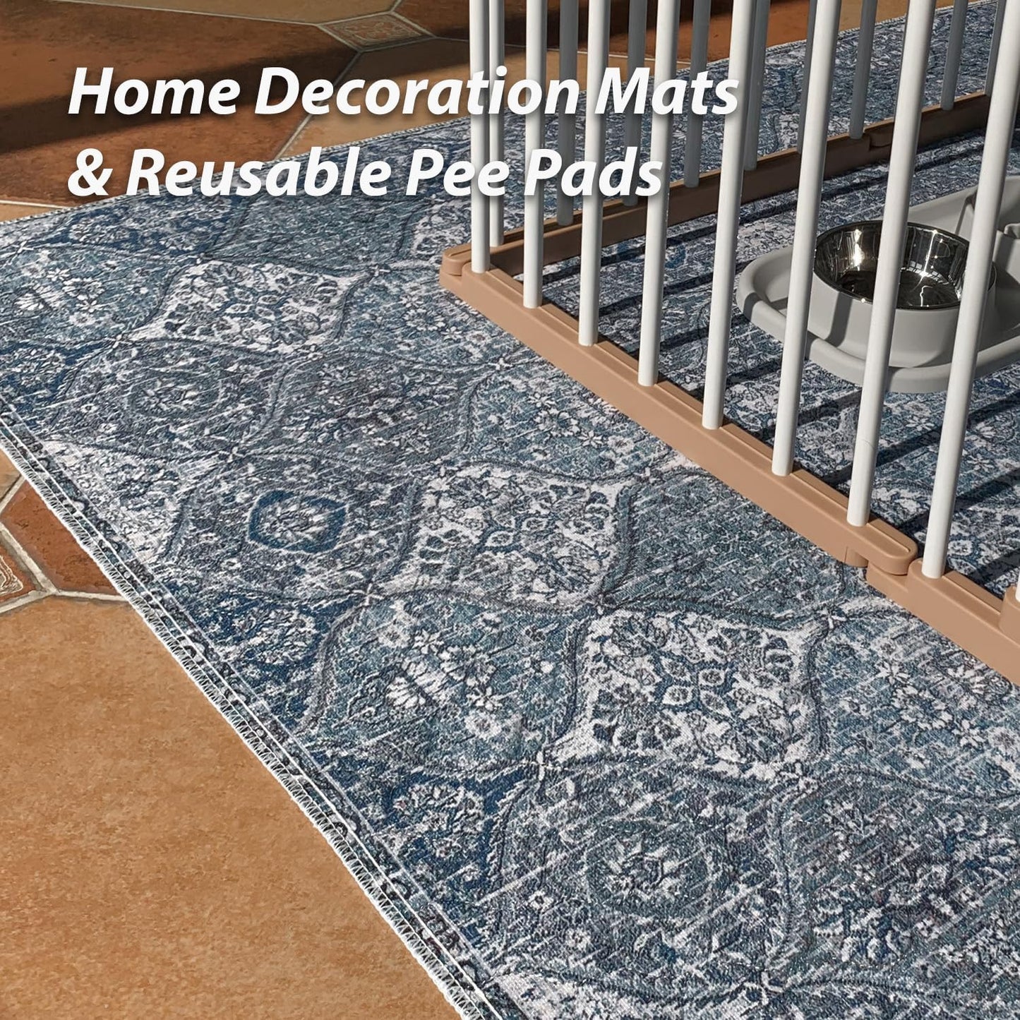 nunubaby Washable Pee Pads for Dogs, Stylish, Non-Slip and Leak-Proof Pee Pads. Reusable Potty Pads for Dogs for Crates and Floors.(Blue/Multi, 24" x48" )