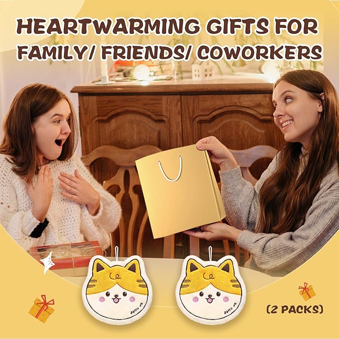 2 Pack Cat Hand Towels Set for Bathroom: Gifts for Kids Teens Cat Lovers Cute Pattern Kitchen Towels Drying Your Hands Pads - Kitty Gifts Hand Wiping Towels