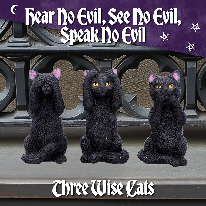 Nemesis Now Three Wise See No Evil Hear No Evil Speak No Evil Figurines, Adorable Hand-Painted Resin Collectibles and Gift - Cats