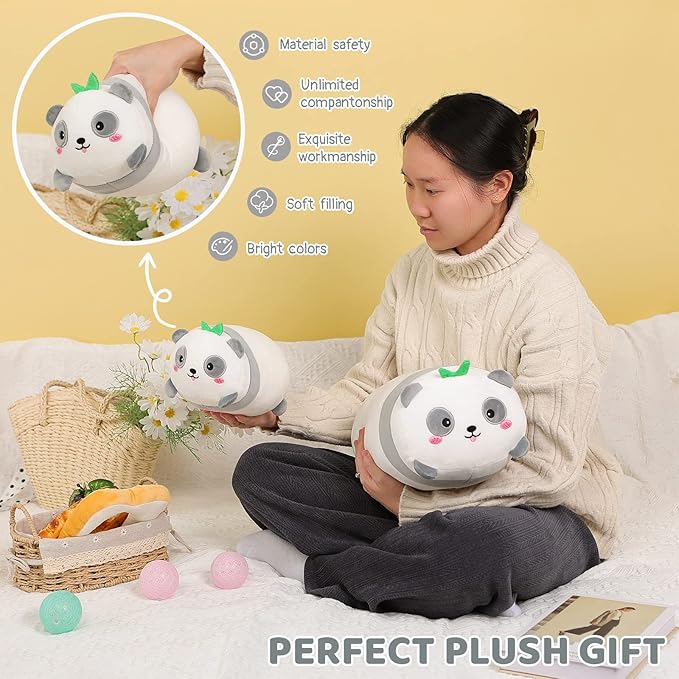 AIXINI Cute Panda Plush Pillow 15.7” Bamboo Panda Stuffed Animal, Soft Kawaii Plushies Hugging Plush Squishy Pillow Toy Gifts