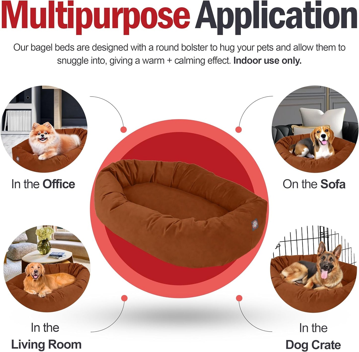 Majestic Pet 32 Inch Suede Shredded Memory Foam Mix Calming Medium Dog Bed Washable 32 x 23 x 7 (Inch) - Cozy Soft Round Donut Dog Bed with Spine for Head Support - Pet Bed Rust