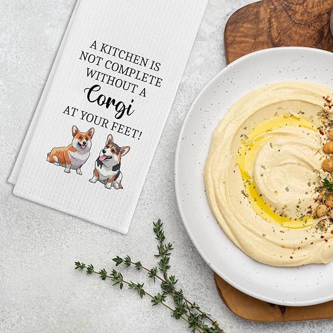 Funny Corgi Kitchen Towels, A Kitchen is Not Complete Without A Corgi Dishcloths, Dog Lovers Gifts for Women, Decorative Hand Towels with Saying, Housewarming Gifts for Hostess Friend Dog Mom