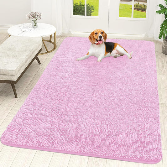 OLANLY Dog Door Mat for Muddy Paws 70x46, Absorbs Moisture and Dirt, Absorbent Non-Slip Washable Doormat, Quick Dry Chenille Mud Mat for Dogs, Entry Indoor Entryway Carpet for Inside Floor, Pink