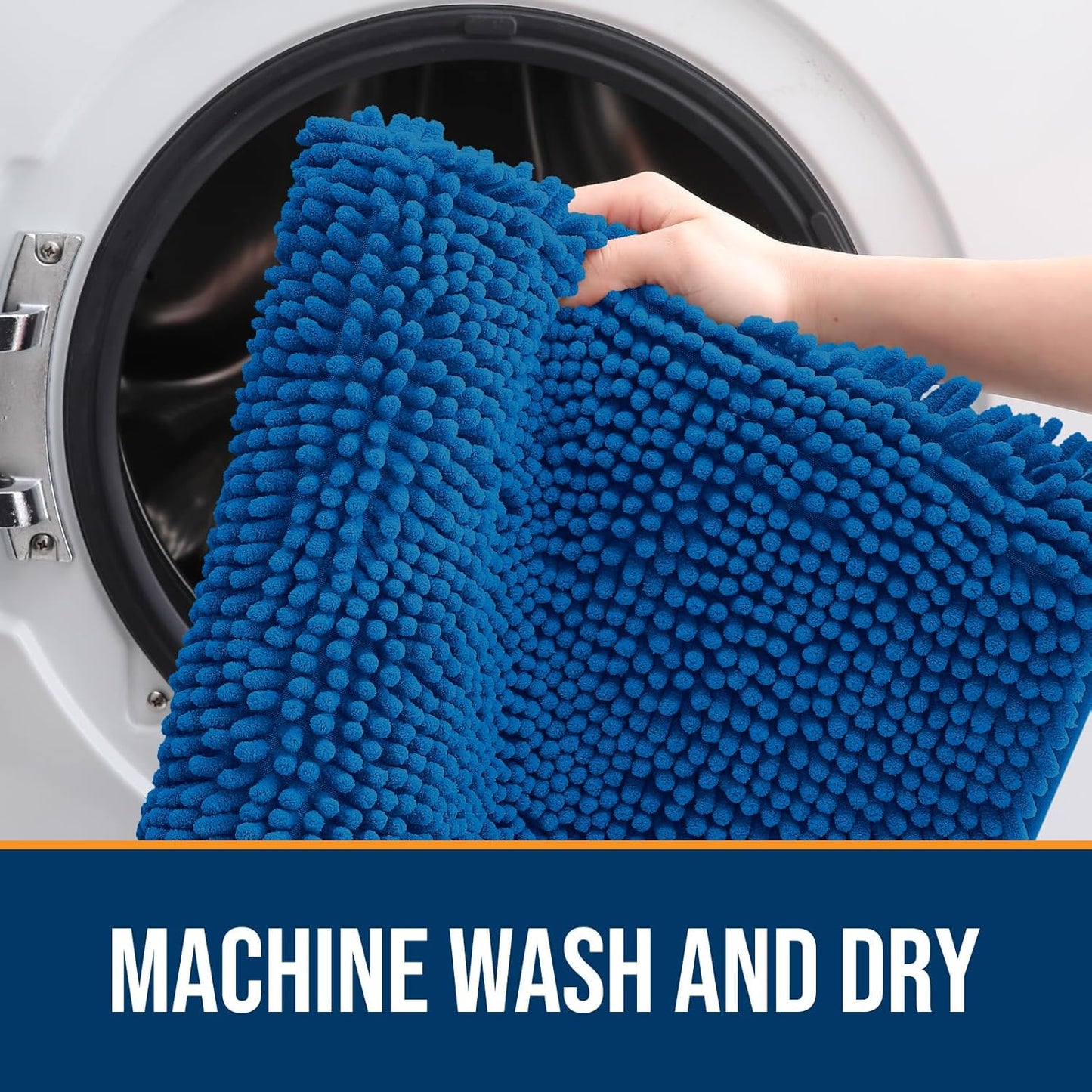 OLANLY Dog Door Mat for Muddy Paws 44x24, Absorbs Moisture and Dirt, Absorbent Non-Slip Washable Doormat, Quick Dry Chenille Mud Mat, Entry Indoor Entryway Carpet for Inside Floor, Deep Navy Blue