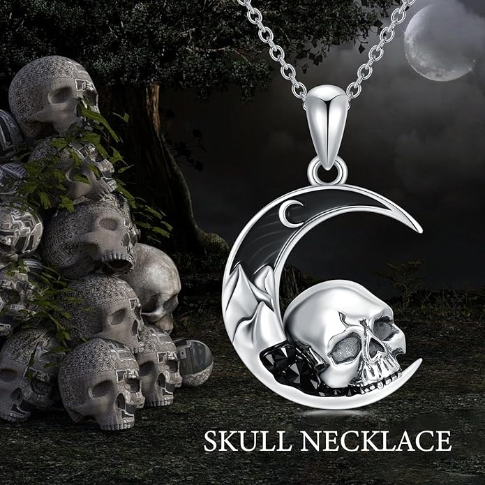 Gothic Jewelry Bat/Cat/Wolf/Dragon/Owl/Fox/Spider/Sun Pendant Sterling Silver Crescent Moon Necklace for Women Girls Black Jewelry Gifts