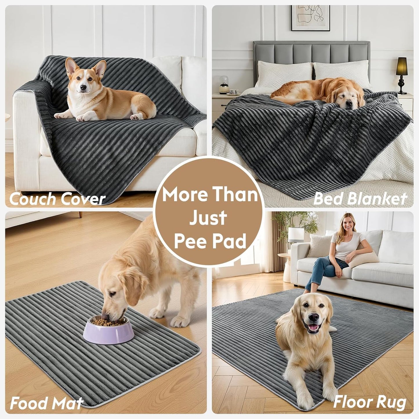 Flannel Washable Pee Pad for Dogs - 2 Pack Reusable Dog Pee Pads Extra Large, Fast Absorb Pet Playpen Mat with Non-Slip Back, Waterproof Puppy Training Pad. (Dark Grey, 36" X 72")