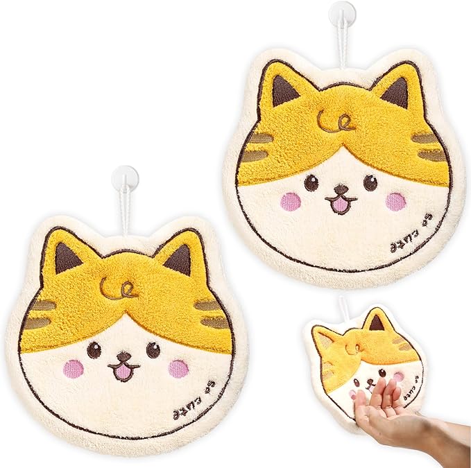 2 Pack Cat Hand Towels Set for Bathroom: Gifts for Kids Teens Cat Lovers Cute Pattern Kitchen Towels Drying Your Hands Pads - Kitty Gifts Hand Wiping Towels