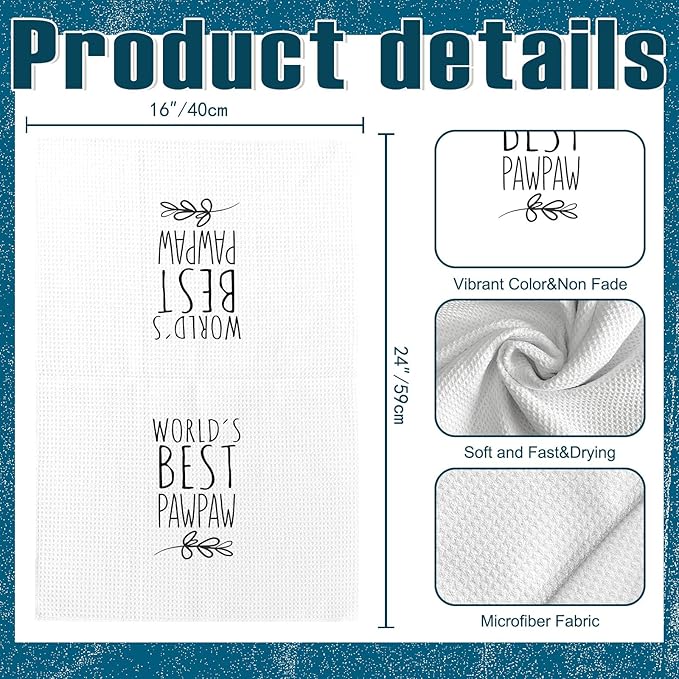 World's Best Pawpaw Kitchen Towels, Best Pawpaw Gifts for Grandfather Pawpaw, Pawpaw Gifts from Children, Pawpaw Father's Day Birthday Gifts Tea Towels Kitchen Hand Towels 16x24 Inch