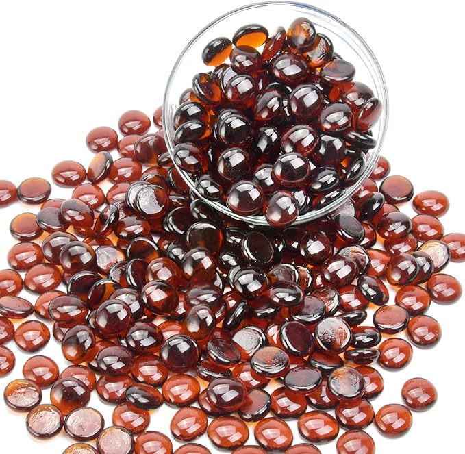 5LB Amber Flat Glass Marbles for Vases, Gemstone Beads Vase Filler Decorative Glass Pebbles for Fish Tank, DIY Crafts, Autumn Centerpieces, Aquarium Decor Rocks