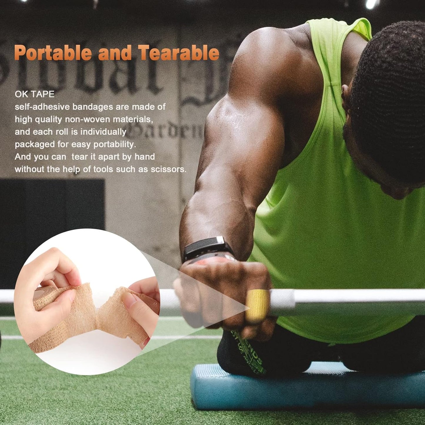 OK TAPE Self Adherent Cohesive Bandages Wrap 12Packs, 2 Inches X 5 Yards, Non-Woven Self Adhesive Athletic Sports wrap Tape, Vet Wrap Bandages Tape, for Thumb Finger Wrist Ankle (Black)